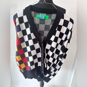 United Colors Of Benetton Checkered Cardigan - Black, White, Red, Yellow, Blue